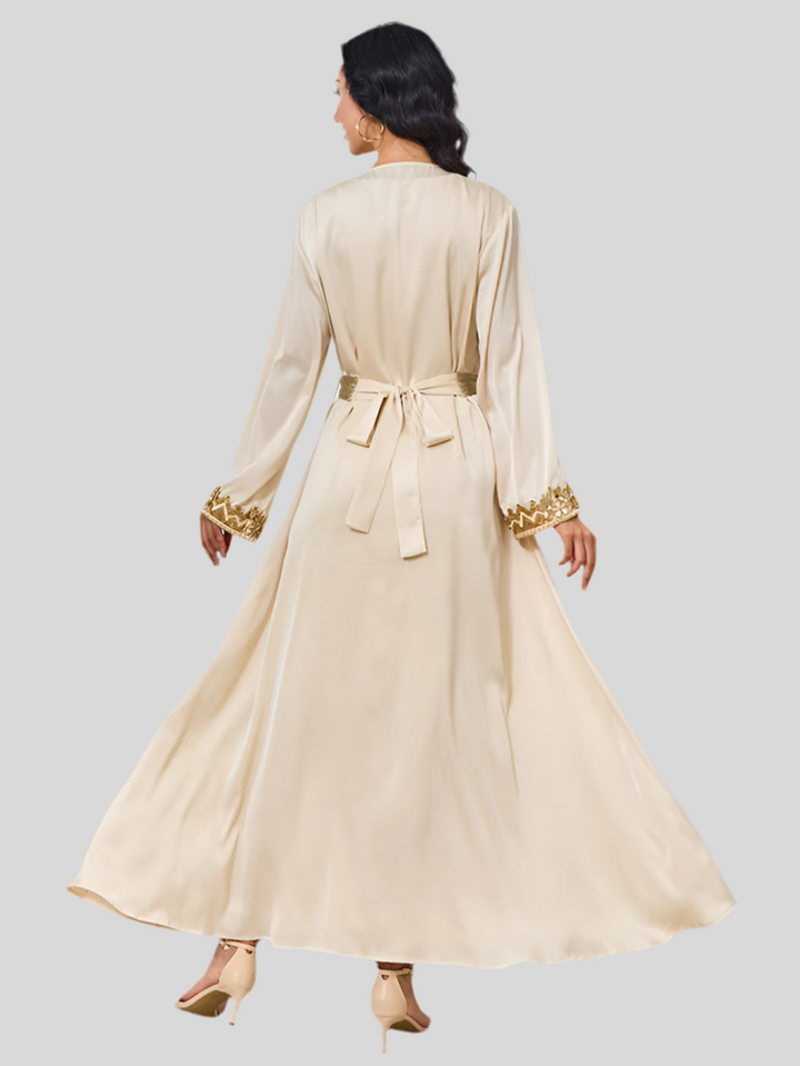 Festliche Abaya in Beige mit Goldstickerei
