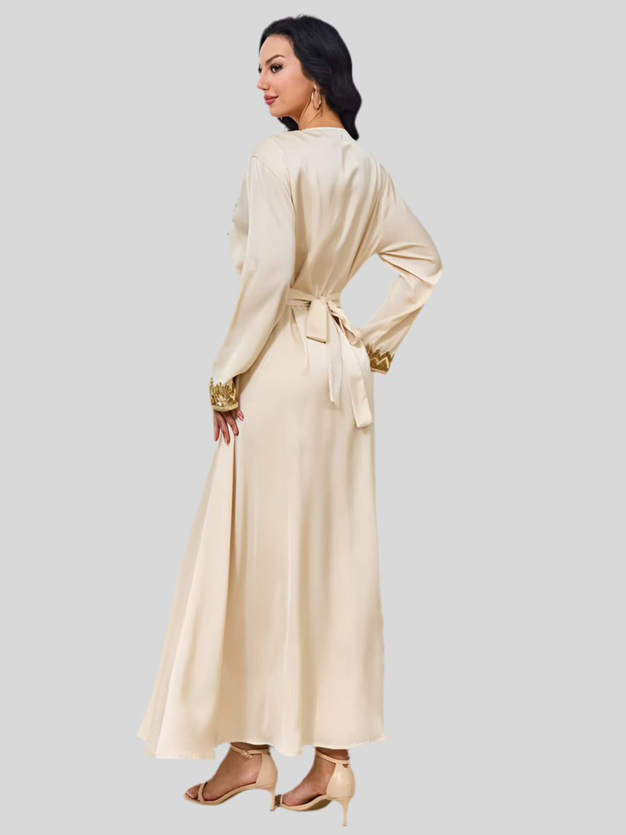 Festliche Abaya in Beige mit Goldstickerei